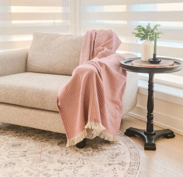 A beautiful throw on a sofa