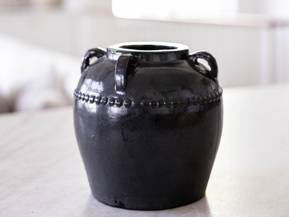 Grey Glazed Vase with Handles - Medium