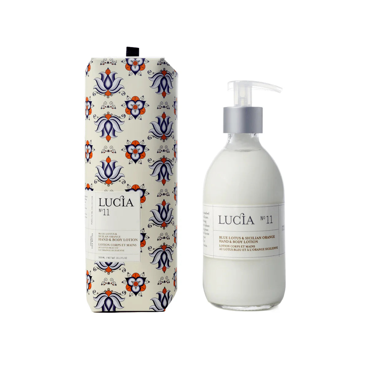 L Lucia No. 11 lotion bottle and packaging on a white background