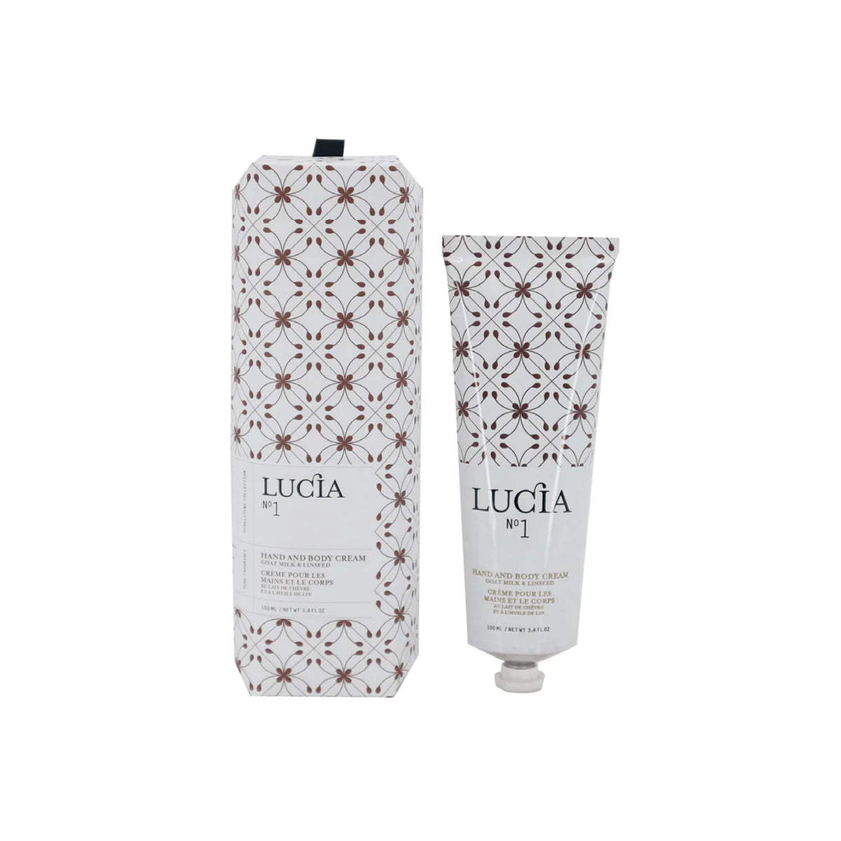 Two tubes of Lucia cream with decorative packaging on a white background