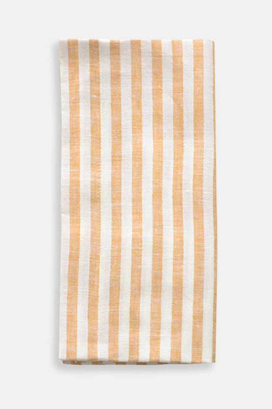 Striped fabric with orange and white vertical stripes on a white background