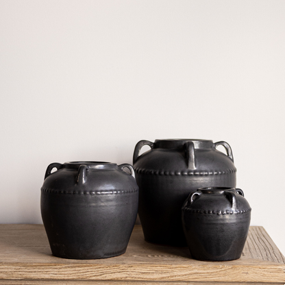 Grey Glazed Vase with Handles - Medium